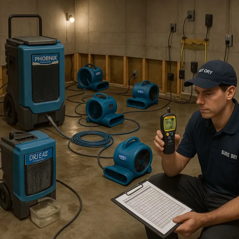 Structural Drying and Dehumidification process in Somerville, TN